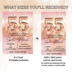 Digital 55th Birthday Invitation for women, Pink Rose Gold 55th Birthday Dinner Party Invite, Printable card, Cheers to 55 years old wife