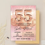 Digital 55th Birthday Invitation for women, Pink Rose Gold 55th Birthday Dinner Party Invite, Printable card, Cheers to 55 years old wife