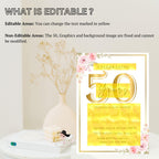 Golden 50th Wedding Anniversary Invitation Card Couple, Floral Anniversary Dinner Party Digital Invite, Printable 50 years of love template