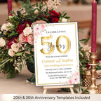 Golden 50th Wedding Anniversary Invitation Card Couple, Floral Anniversary Dinner Party Digital Invite, Printable 50 years of love template