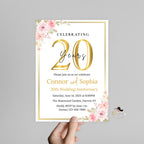 20th Anniversary Invitation, 20th Wedding Anniversary Party Invite, Digital Gold White Anniversary Card, Printable 20 years of us Template