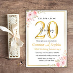 20th Anniversary Invitation, 20th Wedding Anniversary Party Invite, Digital Gold White Anniversary Card, Printable 20 years of us Template