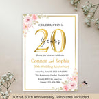 20th Anniversary Invitation, 20th Wedding Anniversary Party Invite, Digital Gold White Anniversary Card, Printable 20 years of us Template