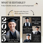 Men Graduation Announcement Invitation, Class of 2026 Senior Graduate Party with photo invite, Editable Male College Graduation Day Template