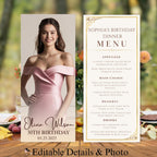 Birthday Dinner Menu Template, Printable Dinner Party Menu, White gold Menu Cards, Digital Menu with photos, Lunch Menu, Modern Wedding Menu