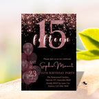 15th Birthday Invitation girl, Digital 15th Birthday Party Invite, Editable Sweet 15 Pink Black Template, Printable Card for 15 year old