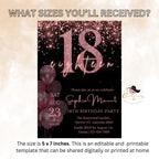 18th Birthday Invitations Digital, Pink 18th Debut Birthday Party, Black Printable Card for 18 years old girl, Eighteenth Birthday Invite