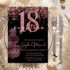 18th Birthday Invitations Digital, Pink 18th Debut Birthday Party, Black Printable Card for 18 years old girl, Eighteenth Birthday Invite