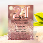 Rose Gold 21st Birthday Invitation girl, Pink Twenty One Birthday Party Template, Digital Printable Card Invite for her 21 Year Old Daughter