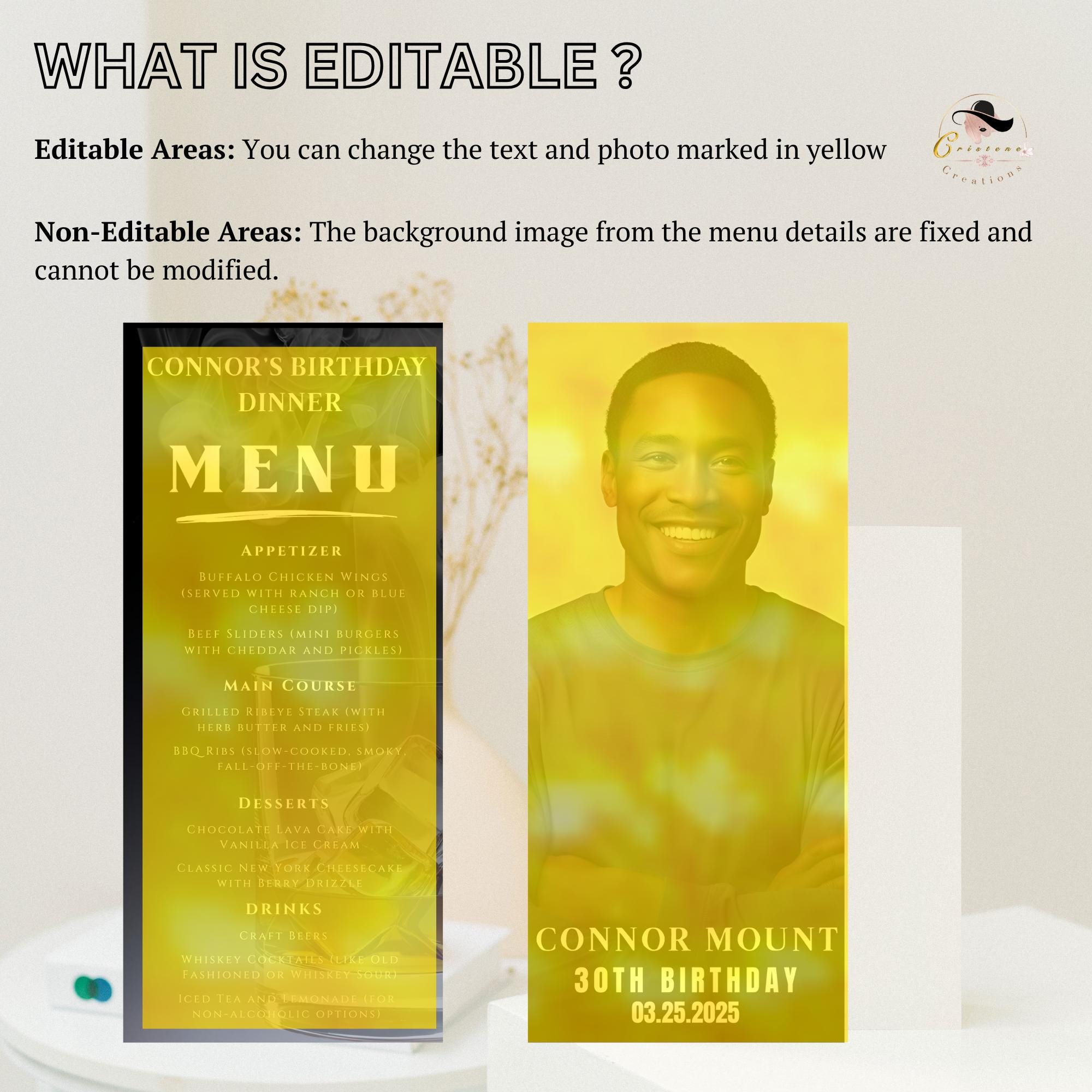 Birthday Menu Template for Men, Dinner Menu Party with photo, Printable Menu Card for male, Bachelor Party Food Menu Event, Boy Whiskey Menu