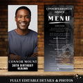 Birthday Menu Template for Men, Dinner Menu Party with photo, Printable Menu Card for male, Bachelor Party Food Menu Event, Boy Whiskey Menu