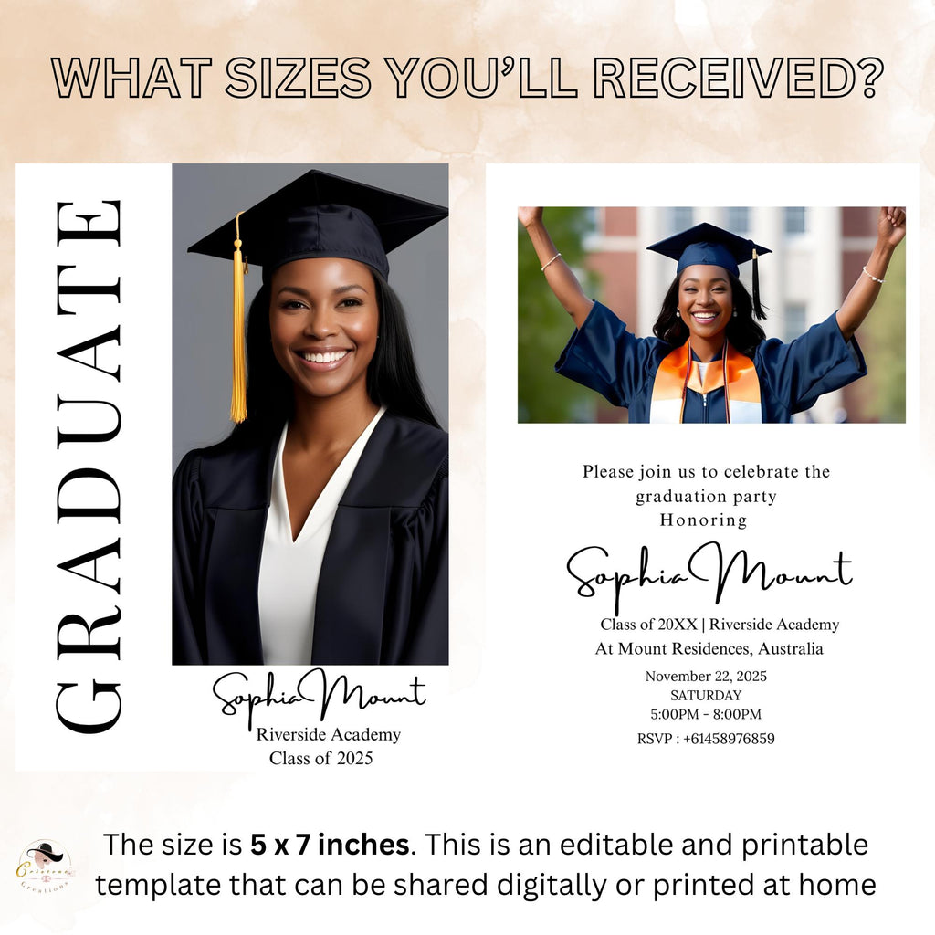 Digital College Graduation Announcement 2026, Senior Grad Party Invite with photo, Modern Graduation Day, High School Graduation Template