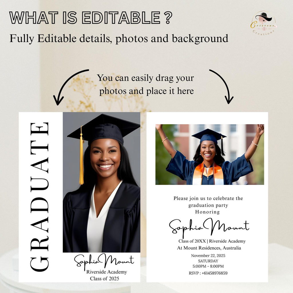 Digital College Graduation Announcement 2026, Senior Grad Party Invite with photo, Modern Graduation Day, High School Graduation Template