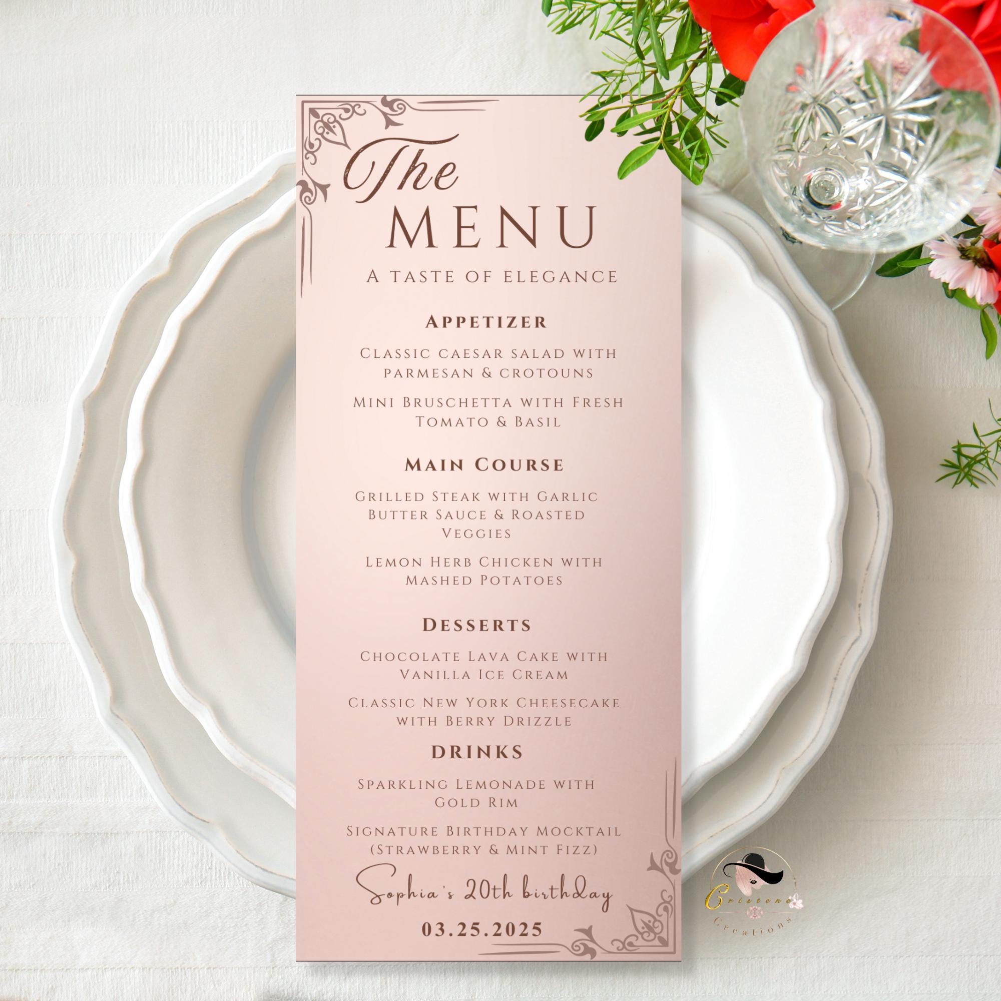 Rose Gold Menu Card and Program Template, Birthday Menu Pink, Wedding Menu Printable Dinner Food Menu Lunch, Editable Baby Shower Program