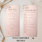 Rose Gold Menu Card and Program Template, Birthday Menu Pink, Wedding Menu Printable Dinner Food Menu Lunch, Editable Baby Shower Program