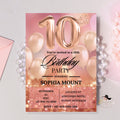 Rose Gold 10th Birthday Party Invitations, 10th Birthday Pink Digital Invite, Printable Tenth Birthday Card for 10 year old Girl Daughter