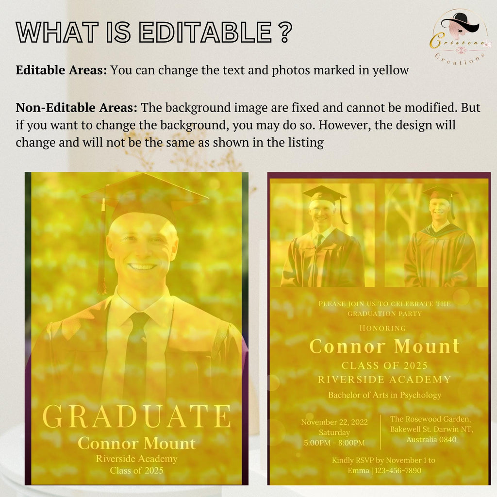 Digital Men Graduation Announcement 2026 Invitation, Maroon Senior Grad Party Invite with photo, Burgundy High School Graduation Template