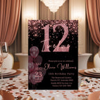 Pink & Black 12th Birthday Invitation, Pre-Teen Dinner Party (Digital Download)