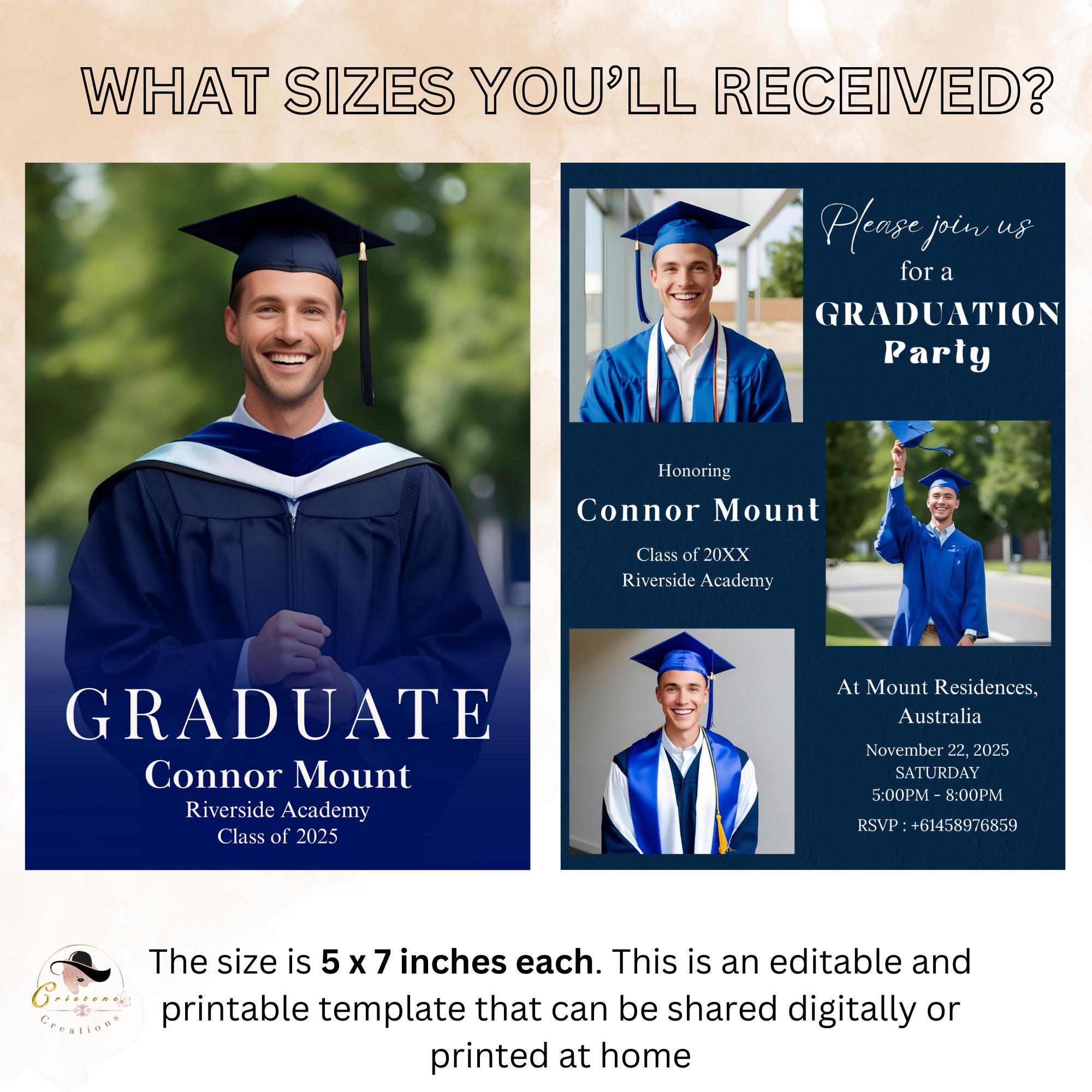 Men Graduation Announcement 2026 Invitation for boys, Navy Blue Grad Party Invite, College Graduation Day for male, Senior Graduation Cards