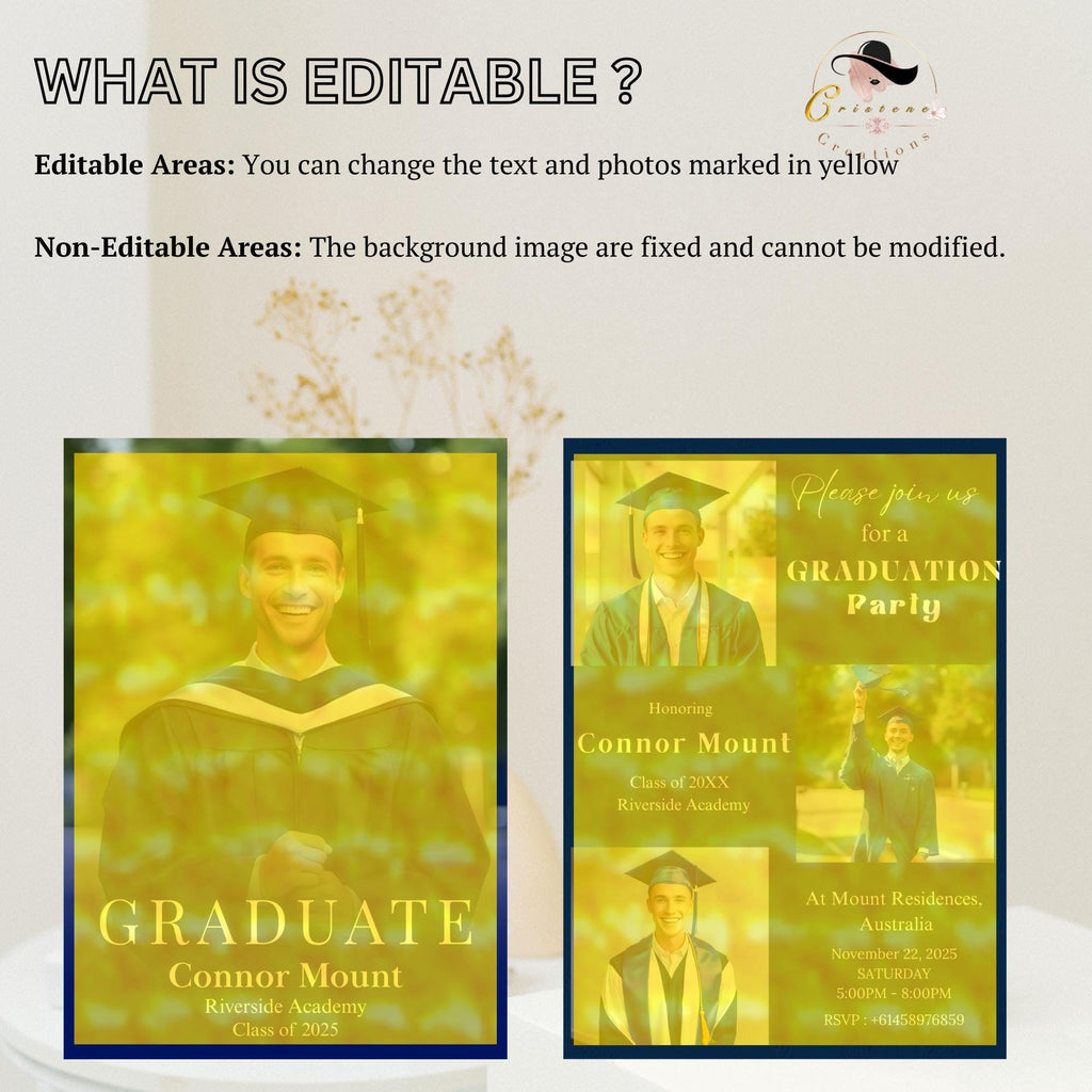 Men Graduation Announcement 2026 Invitation for boys, Navy Blue Grad Party Invite, College Graduation Day for male, Senior Graduation Cards