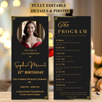 Birthday Party Program Template, Black Gold Event Program Schedule, Printable Lunch programme card, Digital Dinner Program, Instant Download