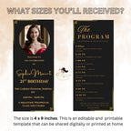 Birthday Party Program Template, Black Gold Event Program Schedule, Printable Lunch programme card, Digital Dinner Program, Instant Download