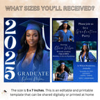 Digital Graduation Announcement Invitation Navy Blue 2026 Senior Graduate Party with photo invite, Editable College Graduation Day Template
