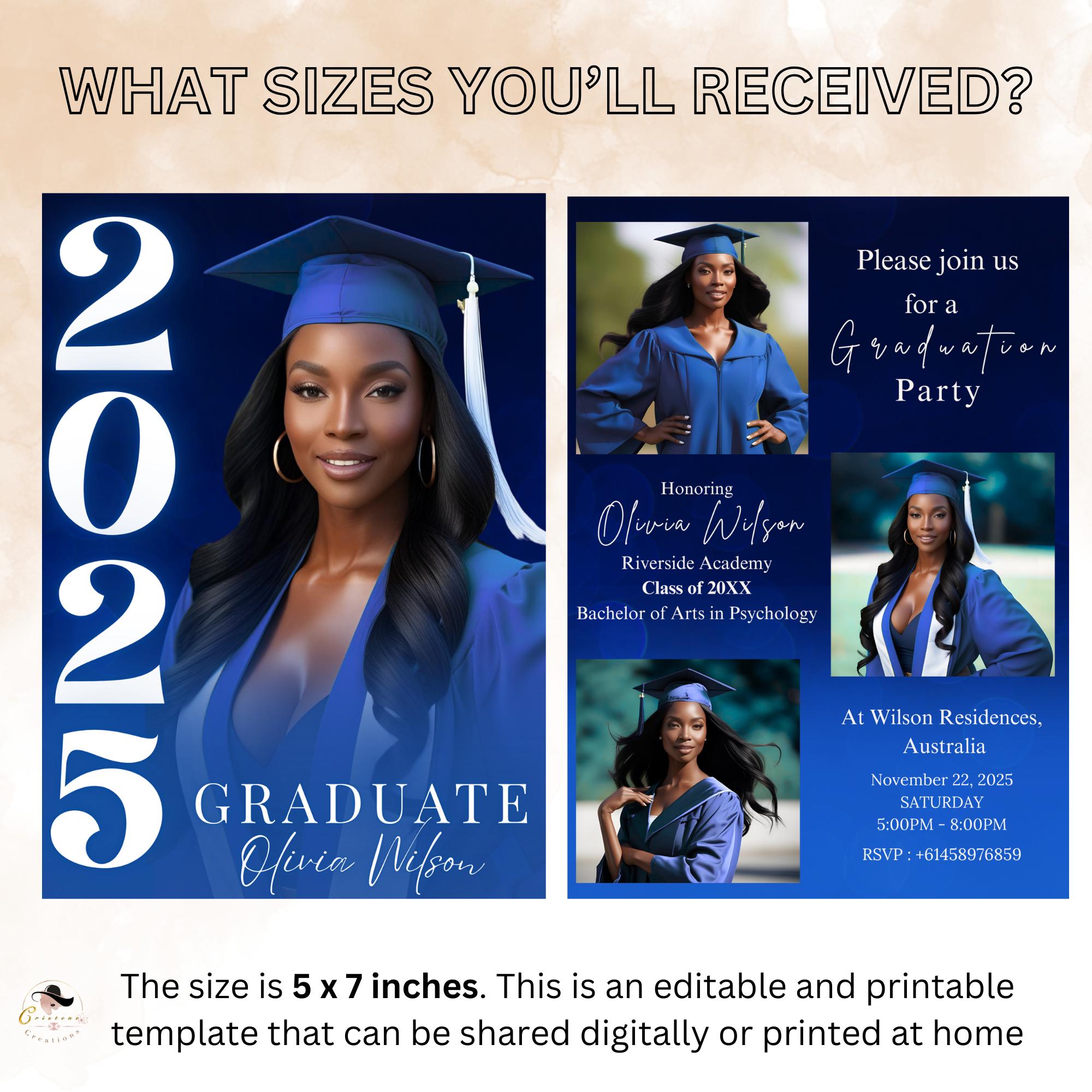 Digital Graduation Announcement Invitation Navy Blue 2026 Senior Graduate Party with photo invite, Editable College Graduation Day Template