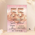 Digital 55th Birthday Invitation for women, Pink Rose Gold 55th Birthday Dinner Party Invite, Printable card, Cheers to 55 years old wife