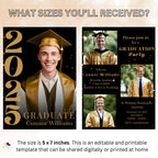 Digital Graduation Announcement Invitation Black Gold 2026 Senior Graduate Party with photo invite, Editable Men College Graduation Template