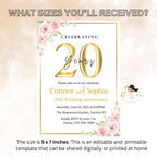 20th Anniversary Invitation, 20th Wedding Anniversary Party Invite, Digital Gold White Anniversary Card, Printable 20 years of us Template
