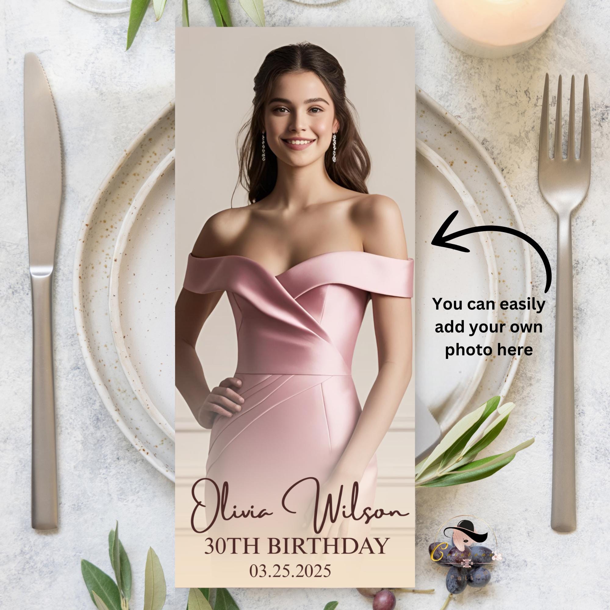 Birthday Dinner Menu Template, Printable Dinner Party Menu, White gold Menu Cards, Digital Menu with photos, Lunch Menu, Modern Wedding Menu