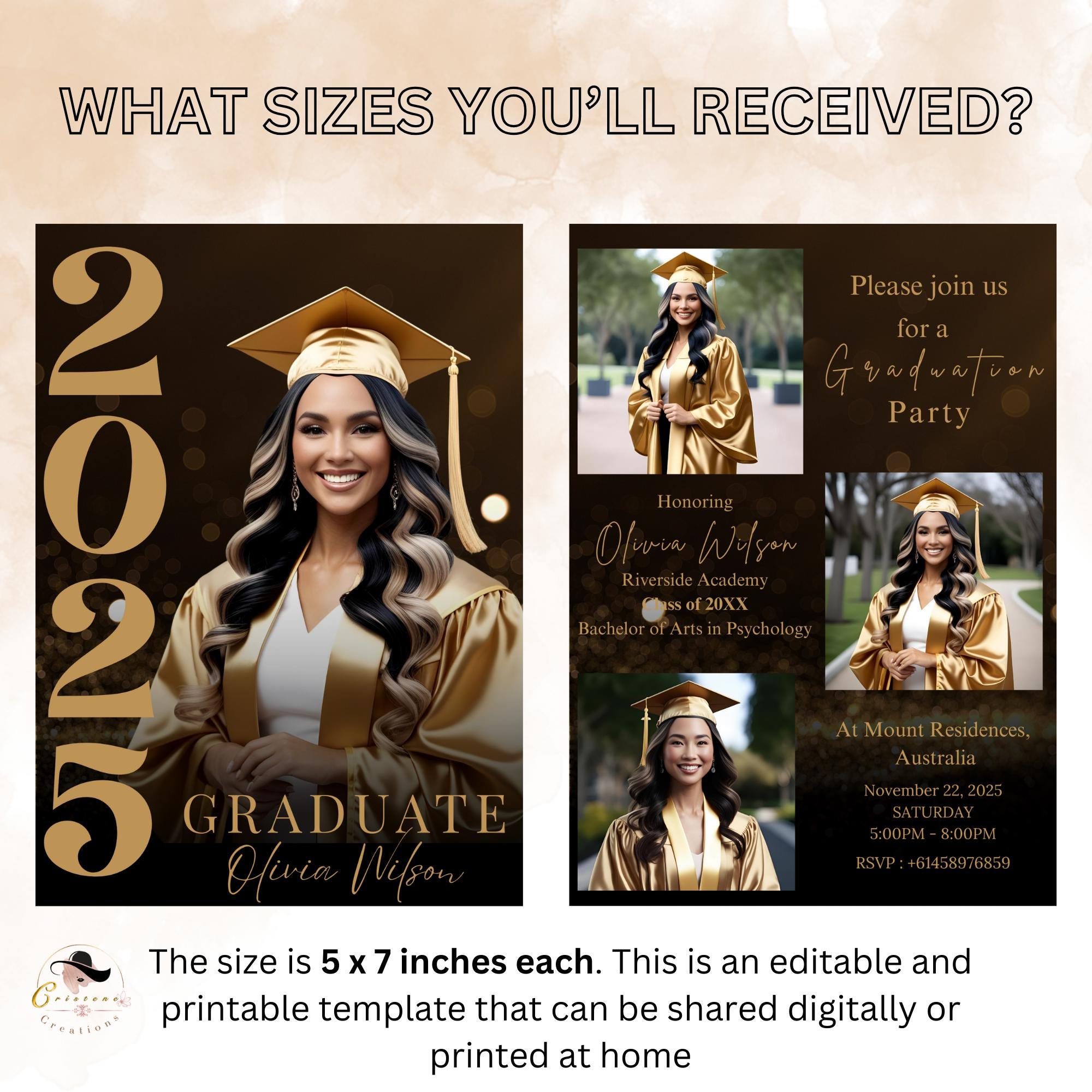 Black gold Graduation Announcement 2026 Invitation, Digital Senior Graduation Female invite with photo, College Graduation Party Template