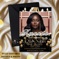 Birthday Dinner Digital Invitation for women, Black Gold 30th Birthday Card with photo invite, Custom Adult dinner party, Printable Template