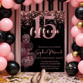 15th Birthday Invitation girl, Digital 15th Birthday Party Invite, Editable Sweet 15 Pink Black Template, Printable Card for 15 year old