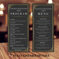 Graduation Menu and Program Template, Black Gold Menu Cards, Birthday Event Program, Dinner Party Menu, Digital Printable Bifold Food Menu