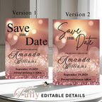 Digital Save the date Birthday Party Invitation Rose Gold Pink Save the date cards, Elegant sweet 16 save the date Invite Printable template