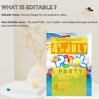 4th of July Pool Party invitation, Patriotic USA Independence day Fourth of July Summer Party Invite, July 4th BBQ Pool party flyer template