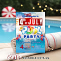 4th of July Pool Party invitation, Patriotic USA Independence day Fourth of July Summer Party Invite, July 4th BBQ Pool party flyer template