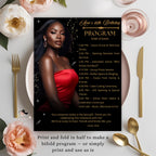 Black gold Program Template, Birthday Party program Bifold Formal event programme Elegant Retirement program schedule Digital Printable card