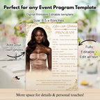 Birthday Party Program Template Bifold Event programme, Elegant Anniversary program card printable, White gold ceremony program with picture