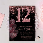 Pink & Black 12th Birthday Invitation, Pre-Teen Dinner Party (Digital Download)