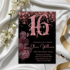 Sweet 16 Invitation Digital Template for girl, 16th Birthday Party Invite, Pink Black Sweet 16 Printable Card for sixteen year old daughter