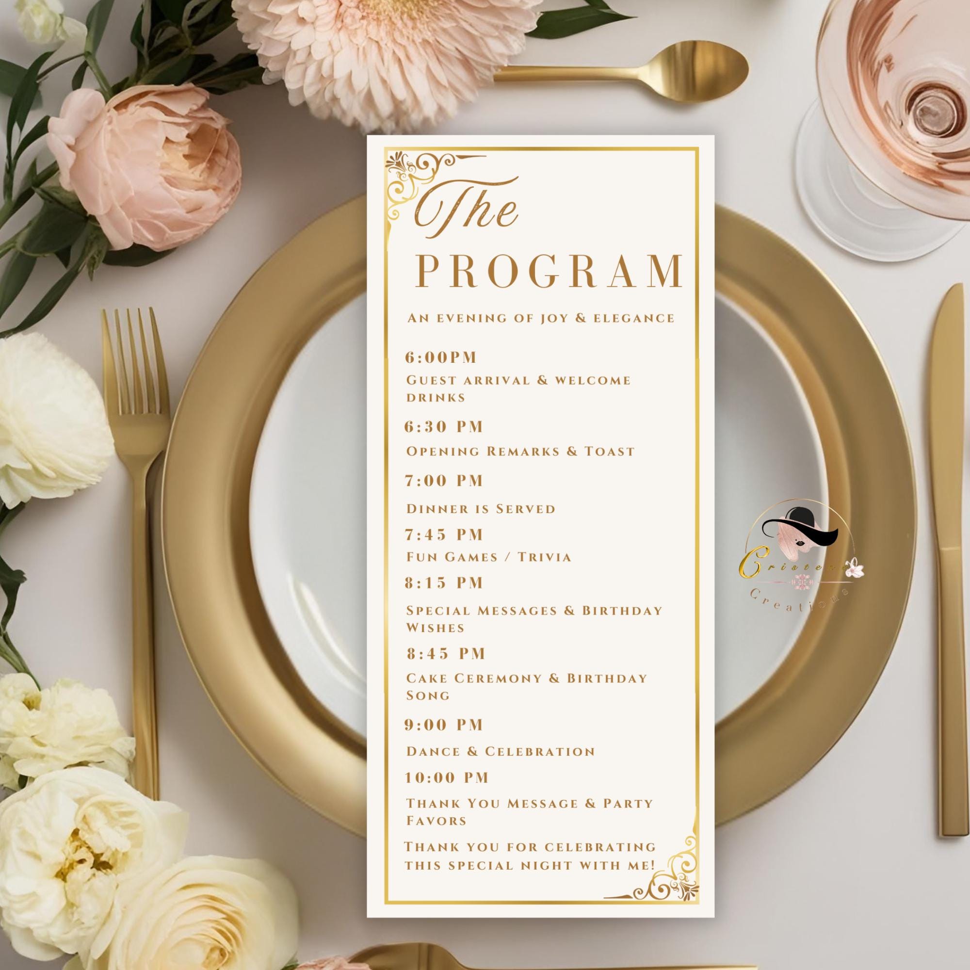 White Gold Menu and Program Template, Birthday Party Menu cards Digital, Event Programme template, Printable Graduation Dinner Menu Design