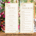 White Gold Menu and Program Template, Birthday Party Menu cards Digital, Event Programme template, Printable Graduation Dinner Menu Design