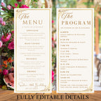White Gold Menu and Program Template, Birthday Party Menu cards Digital, Event Programme template, Printable Graduation Dinner Menu Design