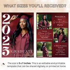 Digital College Graduation Announcement Invitation, Maroon Senior Grad Party Invite 2026, Female High School Graduation Editable Template
