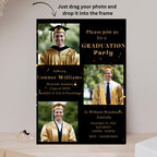 Digital Graduation Announcement Invitation Black Gold 2026 Senior Graduate Party with photo invite, Editable Men College Graduation Template