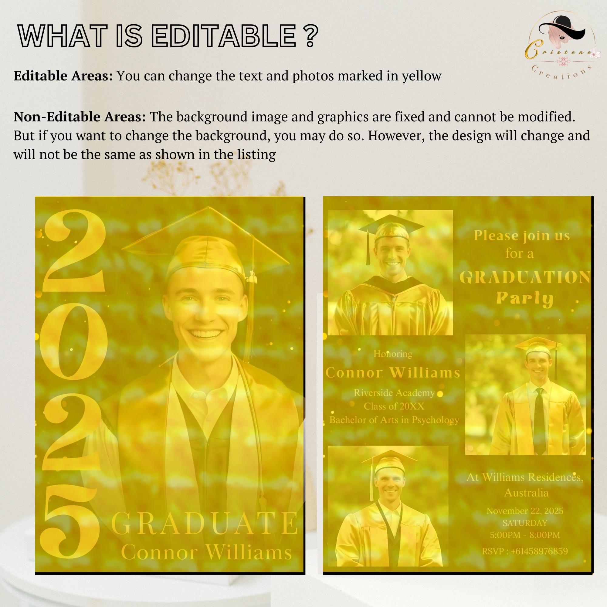 Digital Graduation Announcement Invitation Black Gold 2026 Senior Graduate Party with photo invite, Editable Men College Graduation Template