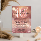 Rose gold 16th Birthday Invitation, Digital Sweet 16 birthday party invitation template for sixteen year old girl Pink Printable card Invite